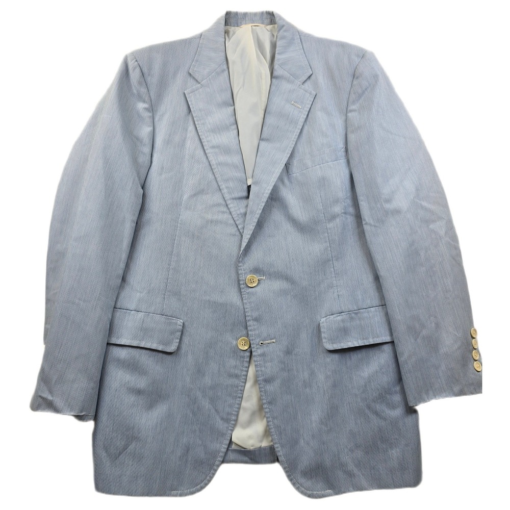 Haspel Seersucker Blazer Mens 40R 40 Blue White Striped Cotton Sport Coat